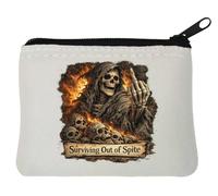 Defiant Skeleton Amid Fiery Flames Neoprene Coin Purse Pouch 10x11cm White