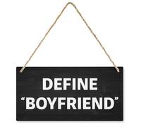 Define Boyfriend Wood Sign Rectangle Hanging Wooden Plaque DIY Craft Project Wood Sign with Rope Door Wall Art Decorative, 12X6Inch