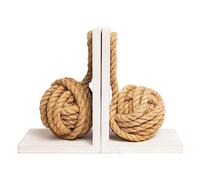 Defined Deco Decorative Bookends,Vintage Wood Bookends with Heavy Nautical Knot Rope,Beach House Book Ends for Shelves,Sturdy Book Holders,L Shaped Bookends for Office,Home Decoration,Pack of 2.