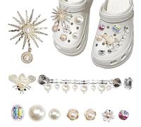 DEFIYEAR 11 PCS Pearl Crocs Decorations, Cute Bling Chain Charms for Clogs and Sandals