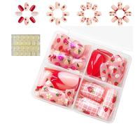 DEFIYEAR 96Pcs Girls Short Press On Nails Strawberry Pattern