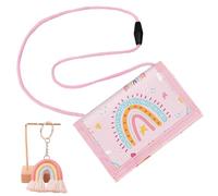 DEFIYEAR Children's Neck Pouch for Girls, Triple Fold Wallet with Key Ring, Purse for Hanging Around the Neck, Gift for Girls (Rainbow)