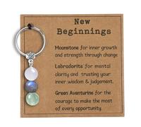 DEFIYEAR Crystal Keychain Gift, New Beginnings Gifts for Women, Healing Crystal Keyring, Moonstone Crystal Keychain Gifts with Card, Inspirational Encouragement Gifts for Family Friends