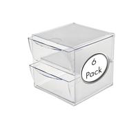 Deflecto 2 Drawer Cube Desktop Storage Solution - Modular, Expandable for Stationery and Crafting - Multipack of 6