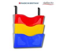 Deflecto 3 x A4 Landscape Wall Pocket Literature File with Hanging Bracket Red/Yellow/Blue - CP077YTRYB
