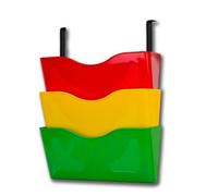 Deflecto 3 x A4 Landscape Wall Pocket Literature File with Hanging Bracket Red/Yellow/Green - CP077YTRYG
