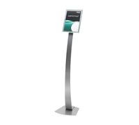 Deflecto A4 Contemporary Curved Floor Sign Holder - Silver - Adjustable Portrait & Landscape Display