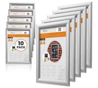 Deflecto A4 Snap Frame Silver - Pack of 10 Elegant Aluminium Clip Frame for Wall Display - Certificate and Poster Holder with Front Opening Clips