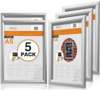 Deflecto A5 Snap Frame Silver Pack of 5, Aluminium Clip Frame Wall Display | Front opening aluminium picture frame for posters, certificates and photos. Wall mount display for home, office or retail.