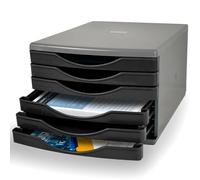 Deflecto Black Desk Storage System - 6 x 30mm Desktop Organiser With A4 Small Drawers