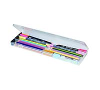 Deflecto Clear Acrylic Art Box Suitable for Stationery Storage, Paint Brush Box, Pen Storage, Built in Ruler on Lid, Hard Wearing Pencil Case - Clear- Pack of 3