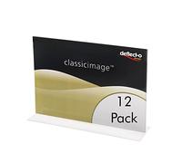 Deflecto | Clear Acrylic Sign Holder A4 Angled Stand Up Sign Holders Pack of 12 | Landscape Display Stand Suitable for Promotional Material, Menu | Bundle Saving