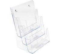 Deflecto Countertop A4 3 Tier Portrait Multi Tier Literature Holder - Crystal - Multiple Pocket Magazine File Holder - Wall Mounting - Leaflet Holder