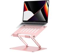 Deflecto Folding Adjustable Height Aluminium Laptop Stand with Vertical Vented Platform suitable for Laptops up to 17" in Pink
