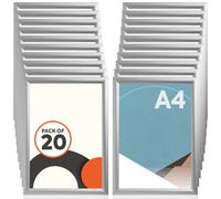 Deflecto Pack 20 x A4 Snap Frame Silver - Aluminium Clip Frames - Wall Mount Picture Frames - Posters Display Holder - Front Opening Picture Frame Clips