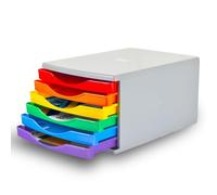 Deflecto Rainbow Colours Desk Drawer Set featuring 6 x 30mm Drawers - Desk Organiser with A4 Storage