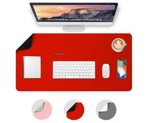 Deflecto Reversible Double Sided Faux Leather Desk Pad Mat, Protector,Mouse Pad,Office,Non-Slip,Waterproof Writing Pad (80cm x 40cm, Black and Red)