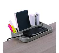 Deflecto Space Saving Large Desktop Storage Organiser, Standing Desk Stationery Holder Attachment, Desk Drawer Organiser with Storage Tray, Desk Tidy, Pen Holder - Grey- Pack of 4