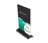 Deflecto Superior Image Portrait Contour A4 Sign Holder - Pack of 10 - A4 Plastic Display Stands - Menu Holders For Tables - Sign Stand - A4 Display Stand - Menu Stand - Display Boards Free Standing