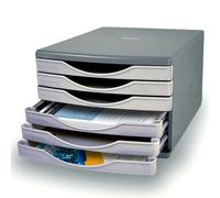 Deflecto Warm Grey Desk Drawer Set featuring 6 x 30mm drawers In Classic Grey - Desk Organiser Drawers - Small Storage Drawers - Desk Storage Drawers - Desktop A4 Storage Drawers