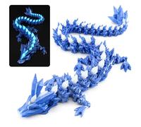 DEFORAGE 1Pc 3D Printed Glacier Crystal Dragon Decoration, Glow in The Dark 3D Printed Animal Model, 3D Printed Dragon Statue for Home Office Decor Executive Desk（Ice Blue）