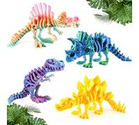DEFORAGE 4PCS 3D Printed Dinosaur Skeleton, Articulated Tyrannosaurus Skeleton, 3D Printed Triceratops, Ridgeback, Stegosaurus, 3D Printed Animal Decorations for ADHD, Autism, Anxiety Relief