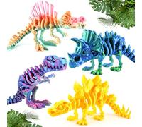 DEFORAGE 4PCS 3D Printed Dinosaur Skeleton, Articulated Tyrannosaurus Skeleton, 3D Printed Triceratops, Ridgeback, Stegosaurus, 3D Printed Animal Decor for ADHD, Anxiety Relief for 16 Year Old