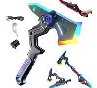 Deformable Mechanical Sword Axe,Battle Axe Transforming Science fiction Toy with Vibration Sound Effect,with 7Color Change LED Light-up Blades & Spray Mist Sound Effects,Cosplay Accessories (A)