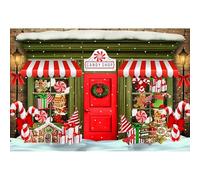 deFouliao Christmas Backdrop Winter Green and Red Candy House Colorful Candy Gingerbread Christmas Photography Backgound for Family Holiday Party Banner Photo Studio Props, 10x8ft