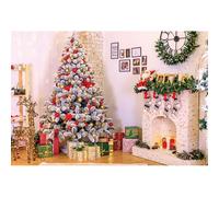 deFouliao Christmas Fireplace Backdrop Winter Interior Xmas Tree Stockings Deer Gift Christmas Photography Backgound for Family Holiday Party Supplies Photo Studio Props, 7x5ft