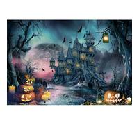 deFouliao Halloween Backdrop Horror Moon Night Scary Cemetery Pumpkin Castle Bat Photography Background Banner for Halloween Them Party Decoration Photo Studio Props, 10x6.5ft