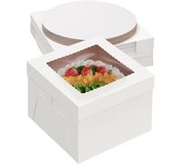 Defresit 16Pack 12x12x8inch Cake Boxes with Boards, 8Pcs Cake Boxes & 8Pcs Cake Boards, Sturdy White Packaging for Transporting & Displaying Cakes, Desserts, and Fathers day
