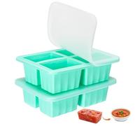 Defresit 2 Pack Extra Large Soup Containers for Freezing, Silicone Cube Soup Freezer Mould with Lid, Meal Prep Soup Storage Containers, Large Ice Cube Tray for Sauce, 4-Compartment Freezer Container