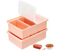 Defresit 2 Pack Freezer Trays For Batch Cooking, 660ML Freezer Containers with Lid, 3-Compartment,1-Cup/220ML Portions Cubes, Freezer Tray for Meal Prep, Soup, Sauce (Pink)