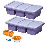 Defresit 2-Pack Silicone Freezer Tray 1 Cup/250 mL Cubes with Lids, Perfect for Storing Soup, Broth, Sauces, Batch Cooking and More, Oven-Safe Silicone Freezer Moulds (Purple)