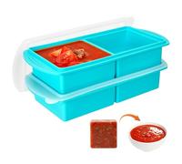 Defresit 2 Pack Silicone Freezer Tray With Lid-Soup Freezer Container molds for Freezing, Meal Prep Soup Storage Containers, Ice Cube Tray for Sauce, 2-Compartment Freezer Container,Blue