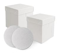Defresit 2x Premium Tall White Cake Box & Round Cake Drum Board Combo 12 Inch - Extra Deep, Strong for Wedding, Birthday, Celebration Cakes - 25mm Thick Cake Base for Stacked Cakes & Toppers(Sliver)