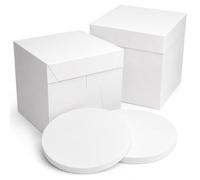 Defresit 2x PremiumTall White Cake Box & Round Cake Drum Board Combo 12 Inch - Extra Deep, Strong for Wedding, Birthday, Celebration Cakes - 25mm Thick Cake Base for Stacked Cakes