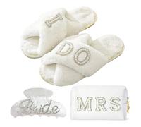 Defresit 3 Pcs Bride To Be Gift Set - Makeup Bag, Slippers, Hair Clip - for Wedding Proposal Bridal Shower(Noble Style)