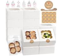 Defresit 50 Pcs White Cupcake Boxes Paper Cake Box Bakery Pastry Boxes with Windows and 105 Stickers Kraft Candy Boxes for Cupcakes Desserts Pastries Cookies Small Cakes Candy Pies & Gifts