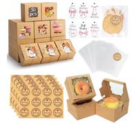 Defresit Brown Bakery Box with Window 50Pcs 10.2x10.2x6.7cm White Cookie Boxes Pastry Box for Wedding Favor Birthday & Party(4x4x2.5 Inch)