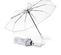 Defresit Clear Umbrellas for Wedding, 38.6'' Folding Transparent Umbrella, Compact Travel Umbrella, Portable Folding Umbrellas for Woman Men Bride Bridesmaid Party