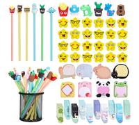 Defresit Funky Stationery 25 Pencils and 30 Magnetic Bookmarks, 25 Sticky notes, 25 Erasers,105 Pack Funky Pencils Magnetic Set, Party Bag Fillers, Class Gifts And Kids Party Favours