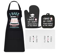 Defresit Funny Baking Apron Set for Women - Includes Baking Apron, Oven Mitts, Pot Holder, Kitchen Towel - Valentines Day Cooking Gifts for Mom, Wife, Baker | Christmas, Thanksgiving, Birthday