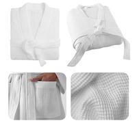 Defresit Lightweight Waffle Bath Robe, cotton dressing gown, Lightweight Cotton Unisex Waffle Spa Bathrobe Soft Hotel Dressing Gown, Kimono