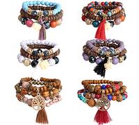 Defrsk 6 Sets Bohemian Beaded Bracelets for Women Beads Multilayer Bracelet Set Gifts for Women Girls