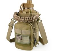 DEFUNX Half Gallon Water Bottle with Sleeve - 64 Oz Insulated Water Jug with Handle - Green Stainless Steel Sports Water Bottle for Gym Workout Hiking Tactical Bottle Holder with Pouch Khaki