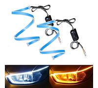DEFVNSY 1-Set (2PCS) Super bright 60CM 23.6" Waterproof Flexible Car DRL LED Strip - White for Daytime Running Lights - Yellow for Turn Signal Lights for Any 12V Cars Headlight