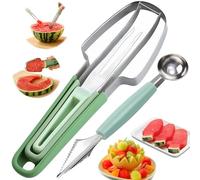 Defvnsy 5 in 1 Watermelon Slicer Cutter, Stainless Steel Melon Baller Scoop Set, Multifunctional Watermelon Slicer Tool Knife Fork Kit, Portable Nestable Fruit Cutter for Kitchen Camping