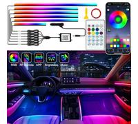 Defvnsy Car LED Interior Lights, 6-in-1 RGB Ambient Neon Lighting, 12V Acrylic LED Strips Multicolor Atmosphere Lights with App Control, Universal Car Decoration Interior Lighting Kit